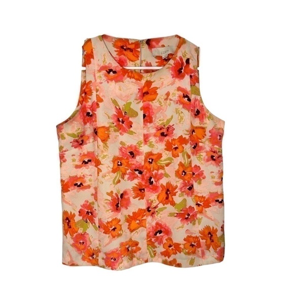 Loft Blouse Women’s Sleeveless Pink/Orange Floral Summer Top Size-MP - Picture 1 of 4